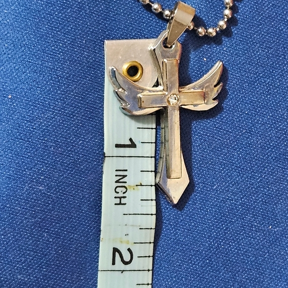 Men's Stainless Steel Cross Pendant Necklace - Picture 6 of 7